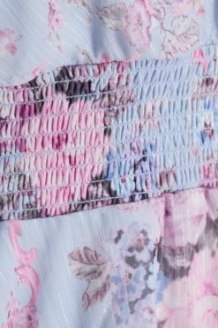 Curve Blue Chiffon Floral Dip Hem Tiered Midi Dress -Glamourista 00100036537 ZS