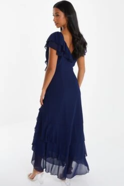 Petite Navy Chiffon Frill Maxi Dress 8 Petite Navy Chiffon Frill Maxi Dress -Glamourista 00100036541 XB