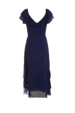 Petite Navy Chiffon Frill Maxi Dress 10 Petite Navy Chiffon Frill Maxi Dress -Glamourista 00100036541 ZB
