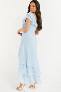 Petite Light Blue Chiffon Frill Maxi Dress 8 Petite Light Blue Chiffon Frill Maxi Dress -Glamourista 00100036542 XB