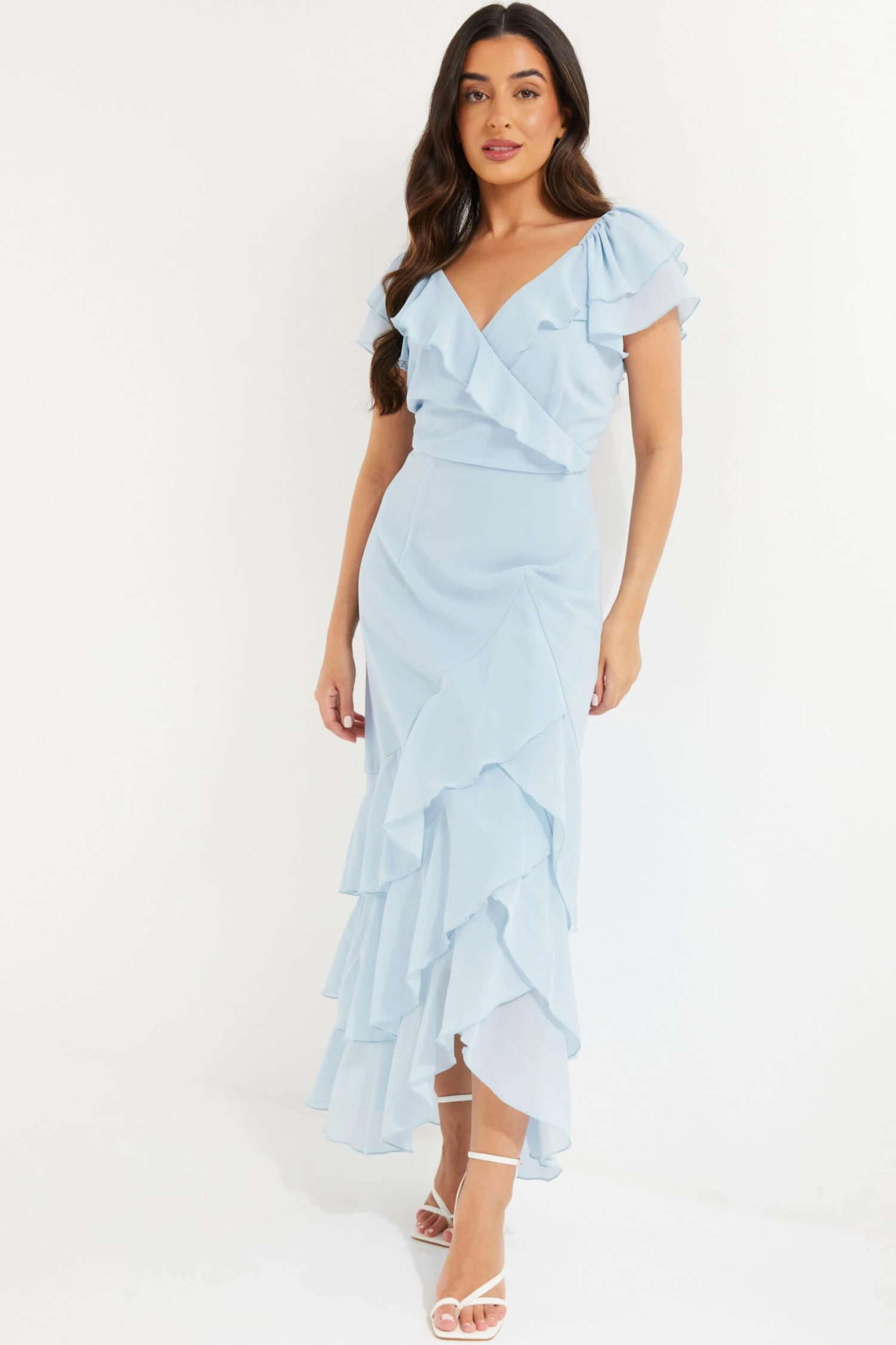 Petite Light Blue Chiffon Frill Maxi Dress 2 Petite Light Blue Chiffon Frill Maxi Dress - Image 2