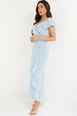 Petite Light Blue Chiffon Frill Maxi Dress 9 Petite Light Blue Chiffon Frill Maxi Dress -Glamourista 00100036542 XS