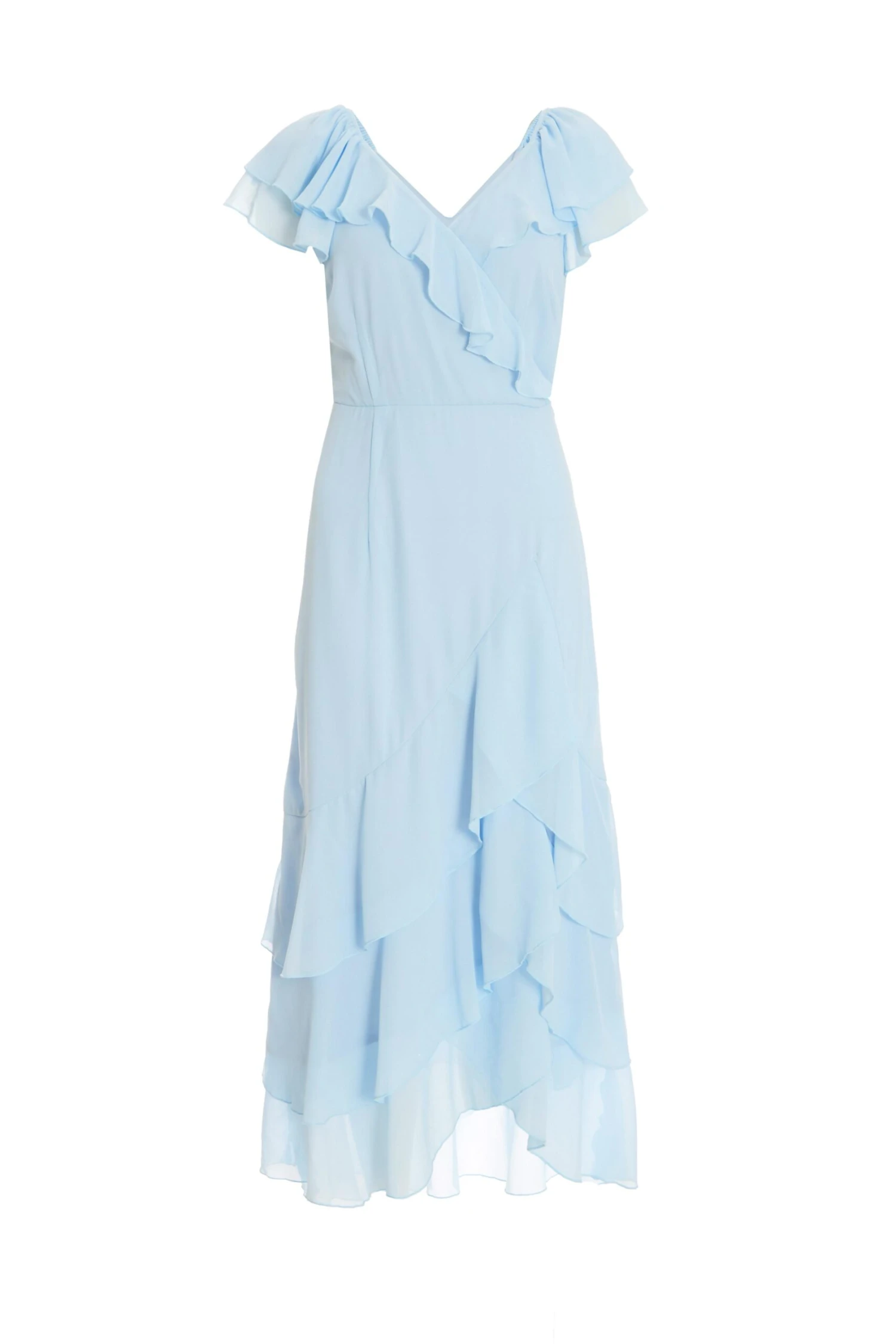 Petite Light Blue Chiffon Frill Maxi Dress 1 Petite Light Blue Chiffon Frill Maxi Dress