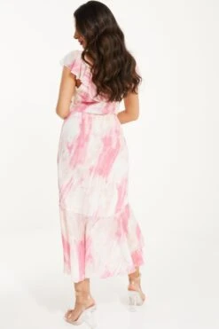 Petite Pink Brush Stroke Frill Midaxi Dress -Glamourista 00100036543 XB