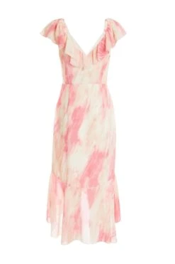 Petite Pink Brush Stroke Frill Midaxi Dress -Glamourista 00100036543 ZB