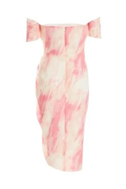 Petite Pink Brush Stroke Bardot Midi Dress -Glamourista 00100036544 ZB