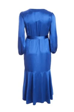 Curve Blue Satin Wrap Midi Dress -Glamourista 00100036546 ZB