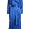 Curve Blue Satin Wrap Midi Dress