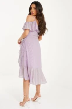 Petite Lilac Chiffon Foil Midi Dress -Glamourista 00100036547 XB