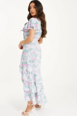 Petite Pink Smudge Print Frill Maxi Dress -Glamourista 00100036548 XB