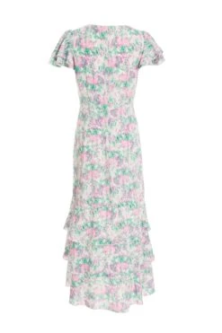 Petite Pink Smudge Print Frill Maxi Dress -Glamourista 00100036548 ZB
