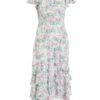 Petite Pink Smudge Print Frill Maxi Dress