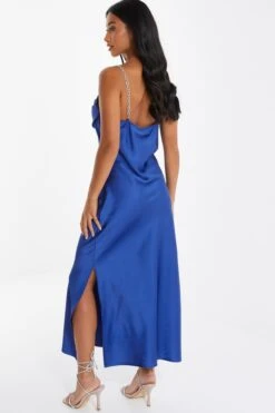Petite Blue Satin Diamante Maxi Dress -Glamourista 00100036550 XB