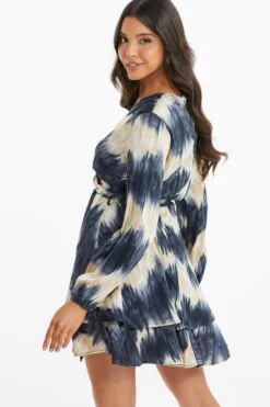 Champagne Satin Marble Print Wrap Mini Dress -Glamourista 00100036592 XB