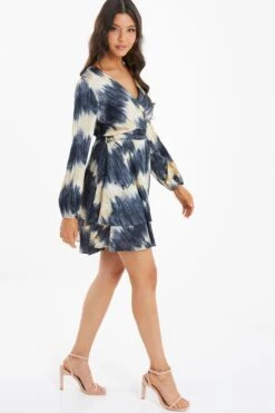 Champagne Satin Marble Print Wrap Mini Dress -Glamourista 00100036592 XS