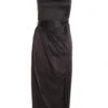 Black Satin One Shoulder Midi Dress