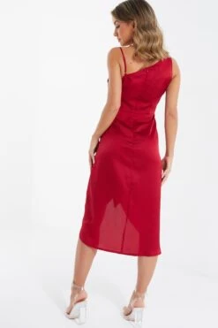 Berry Satin One Shoulder Midi Dress -Glamourista 00100036594 XB