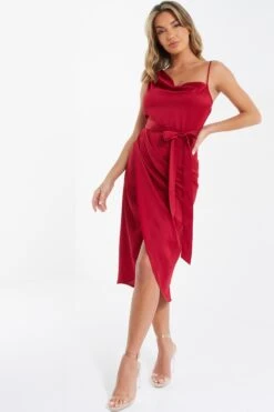 Berry Satin One Shoulder Midi Dress -Glamourista 00100036594 XS