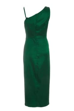 Bottle Green Satin One Shoulder Midi Dress 10 Bottle Green Satin One Shoulder Midi Dress -Glamourista 00100036595 ZB