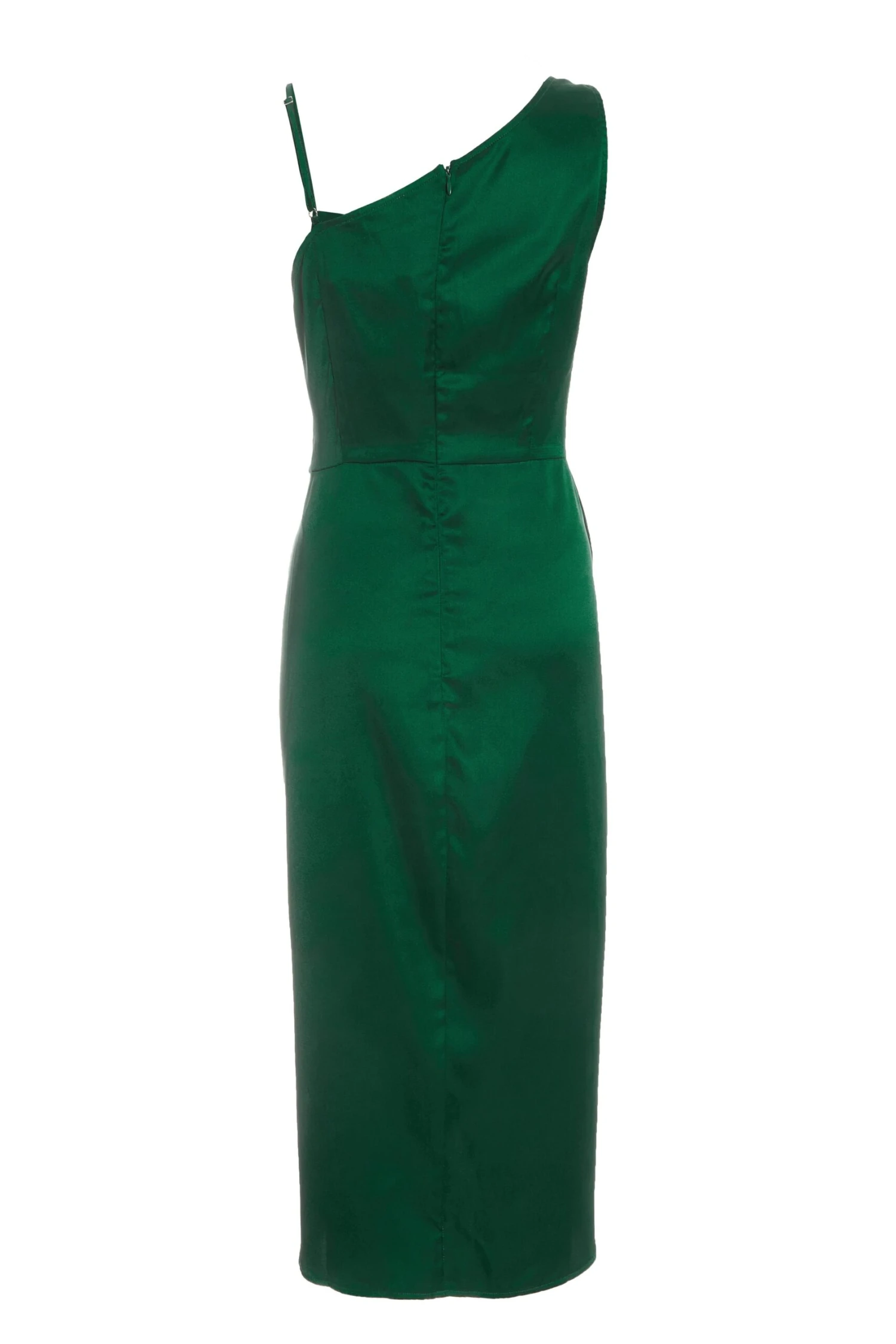 Bottle Green Satin One Shoulder Midi Dress 5 Bottle Green Satin One Shoulder Midi Dress - Image 5