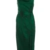 Bottle Green Satin One Shoulder Midi Dress