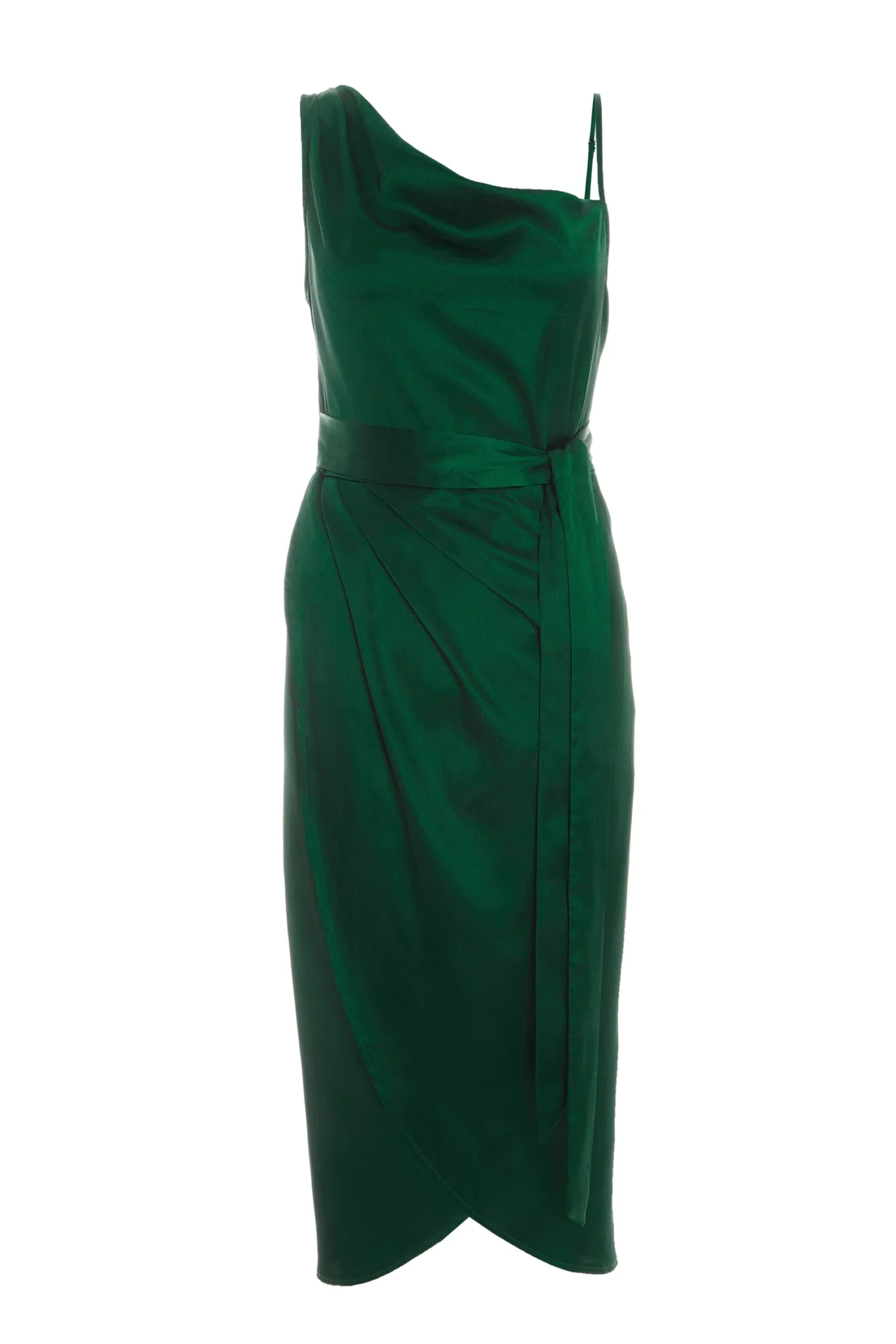 Bottle Green Satin One Shoulder Midi Dress 1 Bottle Green Satin One Shoulder Midi Dress