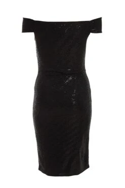 Black Sequin Bardot Midi Dress -Glamourista 00100036613 ZB