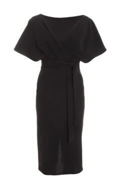 Black Angel Sleeve Wrap Midi Dress