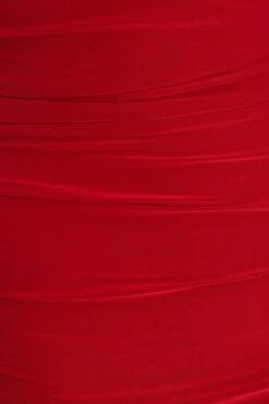 Red Ruched Long Sleeve Midi Dress -Glamourista 00100036624 ZS