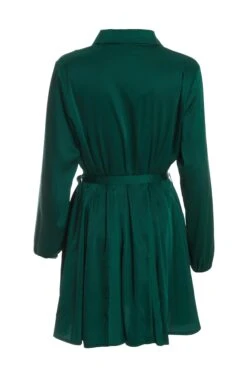 Bottle Green Diamante Shirt Mini Dress -Glamourista 00100036626 ZB