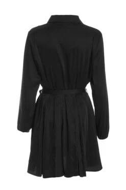 Black Satin Diamante Shirt Mini Dress -Glamourista 00100036627 ZB