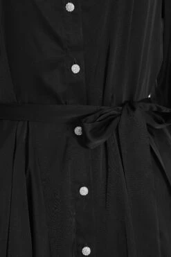 Black Satin Diamante Shirt Mini Dress -Glamourista 00100036627 ZS