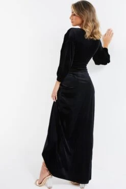 Black Velvet Wrap Maxi Dress 8 Black Velvet Wrap Maxi Dress -Glamourista 00100036630 XB
