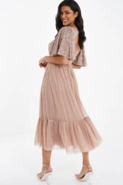Rose Gold Sequin Midi Dress -Glamourista 00100036639 XB