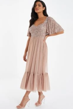 Rose Gold Sequin Midi Dress -Glamourista 00100036639 XS