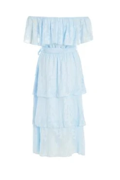 Light Blue Floral Jacquard Tiered Midi Dress -Glamourista 00100036640 ZB