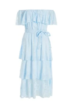 Light Blue Floral Jacquard Tiered Midi Dress