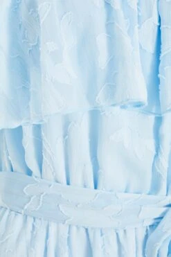 Light Blue Floral Jacquard Tiered Midi Dress -Glamourista 00100036640 ZS