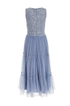 Blue Sequin Tulle Midi Dress -Glamourista 00100036641 ZB