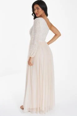 Champagne Sequin One Shoulder Maxi Dress -Glamourista 00100036643 XB