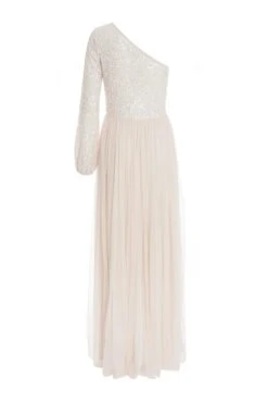 Champagne Sequin One Shoulder Maxi Dress -Glamourista 00100036643 ZB