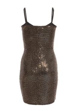 Gold Sequin Cowl Neck Mini Dress -Glamourista 00100036649 ZB