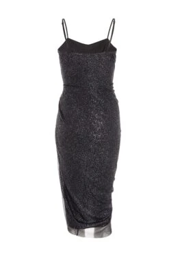 Black Glitter Cowl Neck Ruched Midi Dress -Glamourista 00100036664 ZB