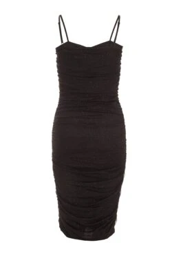 Black Sequin Mesh Ruched Midi Dress -Glamourista 00100036665 ZB