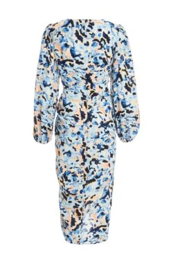 Blue Smudge Print Ruched Midi Dress -Glamourista 00100036685 ZB