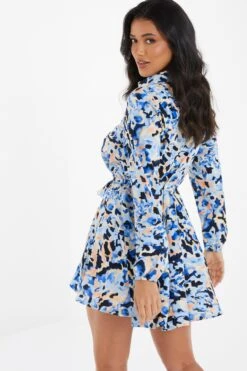 Blue Smudge Print Mini Shirt Dress -Glamourista 00100036686 XB