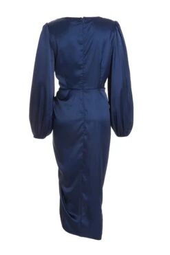 Navy Satin Ruched Midi Dress -Glamourista 00100036687 ZB