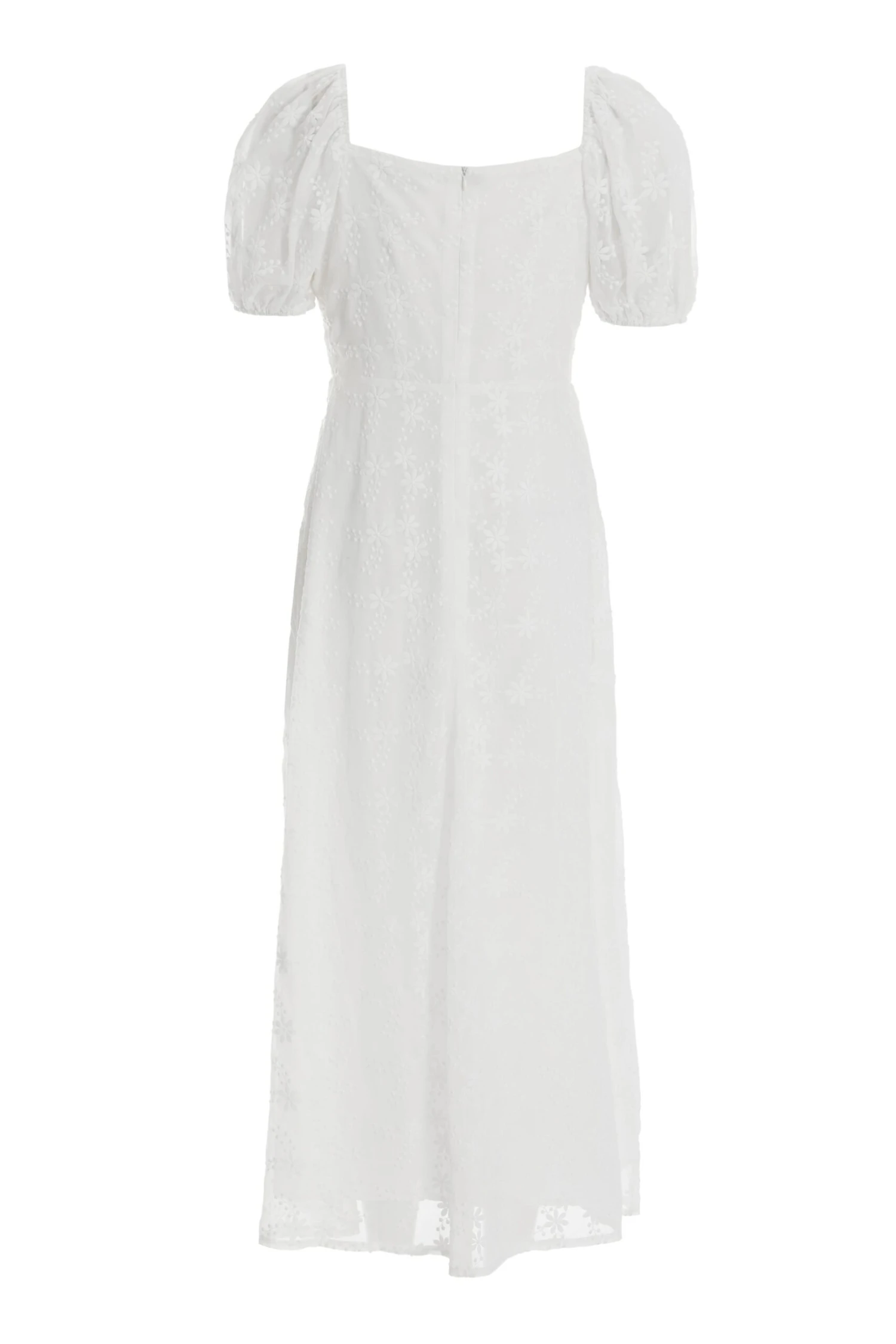 White Chiffon Floral Embroidered Midi Dress 5 White Chiffon Floral Embroidered Midi Dress - Image 5