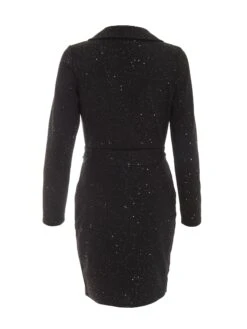 Black Glitter Tuxedo Mini Dress -Glamourista 00100036703 ZB