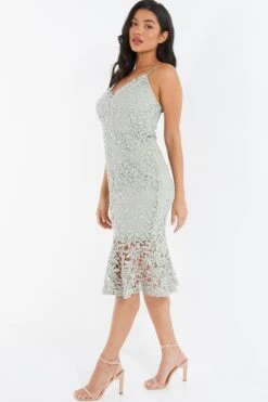 Sage Lace Fishtail Midi Dress 9 Sage Lace Fishtail Midi Dress -Glamourista 00100036728 XS
